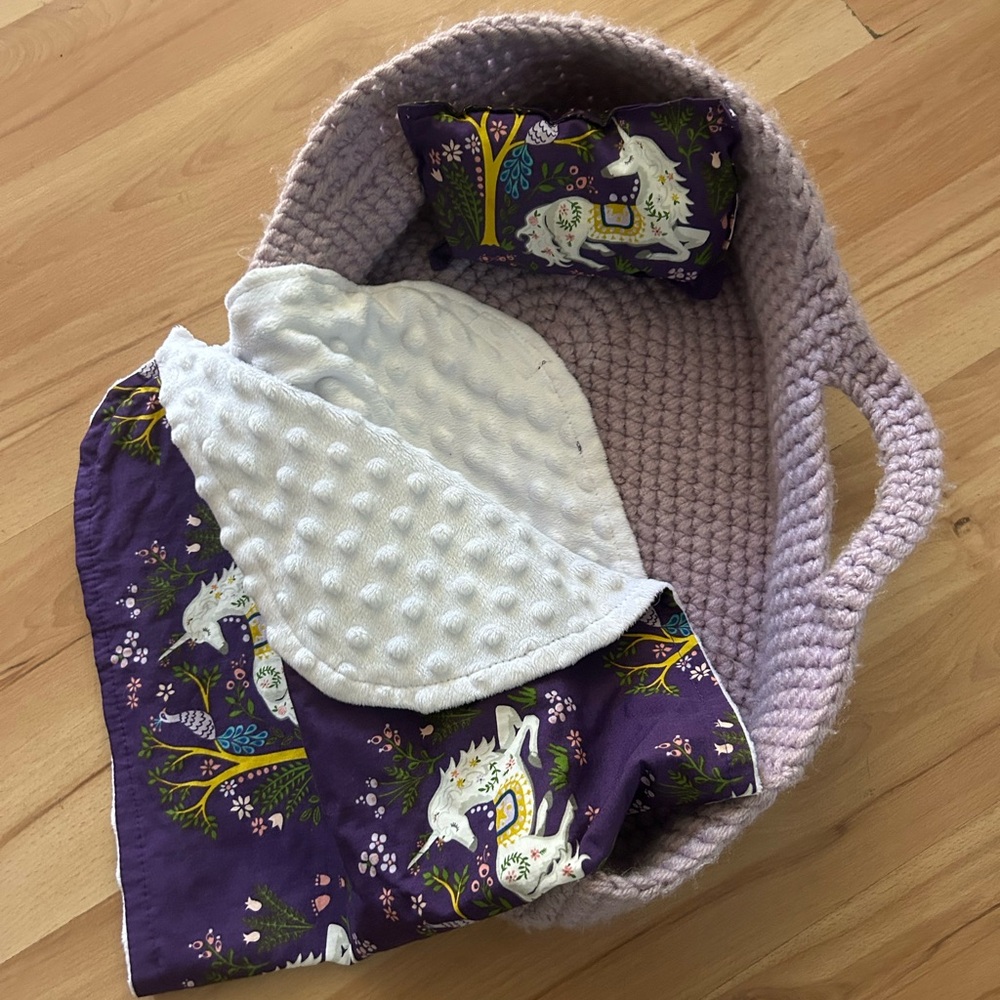 Handmade Baby Doll Carrier with Matching Pillow & Minky Blanket x 2 - Picture 8 of 15
